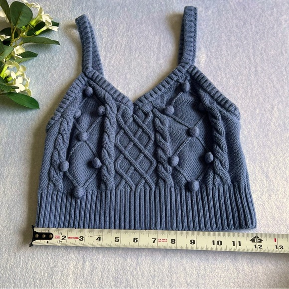 Forever 21 Sz M Blue Knitting Crop Top Sweetheart Neck Spaghetti Straps - Picture 6 of 7
